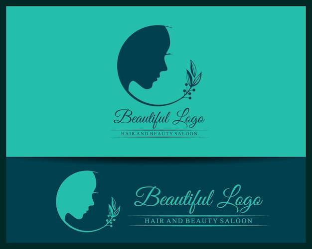 Vector plantilla de diseño de logotipo de cara de mujer hermosa símbolo de hoja de flor de niña de cabello concepto de diseño abstracto para salón de belleza revista de masaje cosmética y spa vector premium