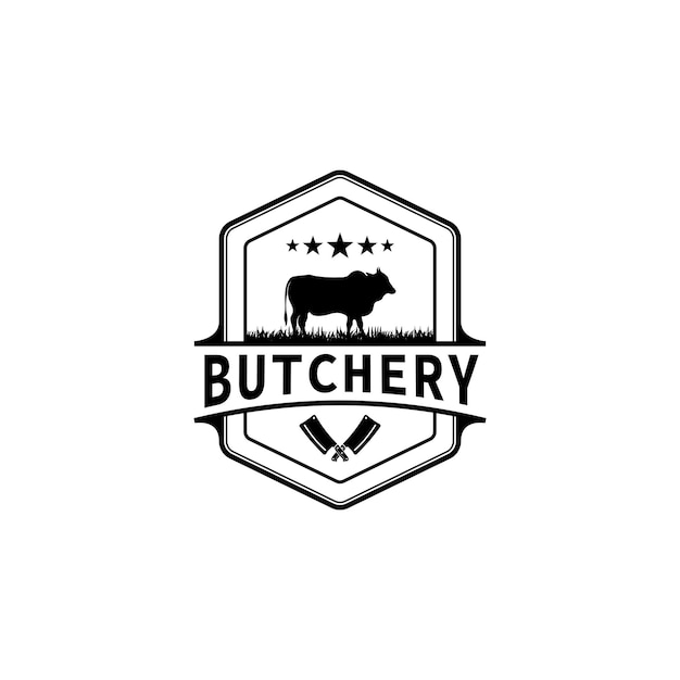 Plantilla de diseño de logotipo de carnicería diseño de vector de cuchillo de cuchilla de vaca y carne