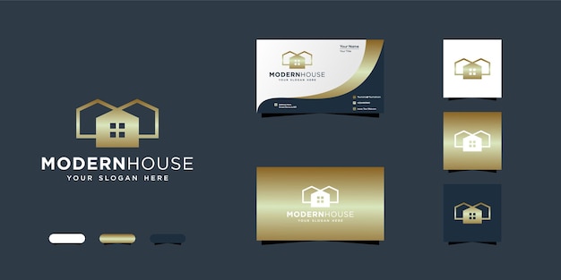 plantilla de diseño de logotipo de casa moderna y tarjeta de visita