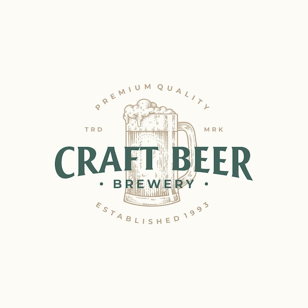 Vector plantilla de diseño de logotipo de cerveza vintage con ilustración dibujada a mano