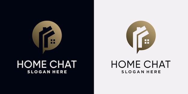 Plantilla de diseño de logotipo de chat en casa con concepto creativo