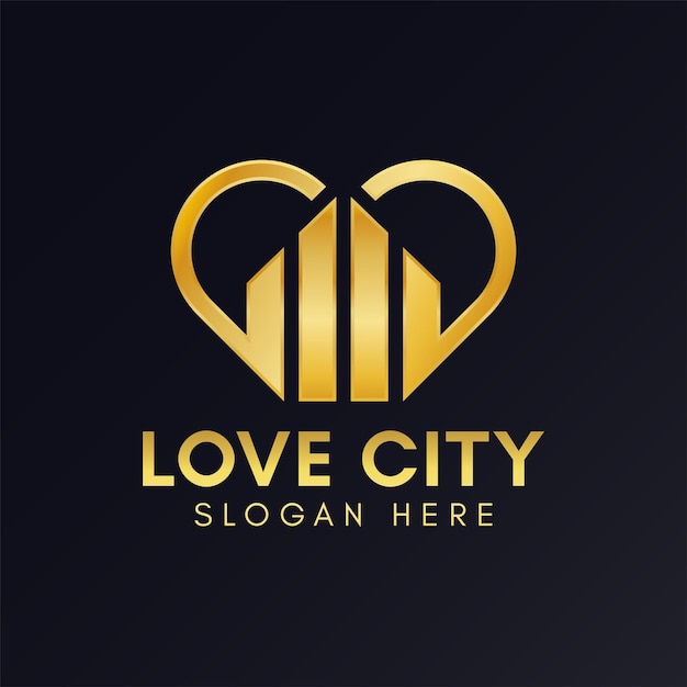 Plantilla de diseño de logotipo de ciudad de amor de color dorado creativoxA