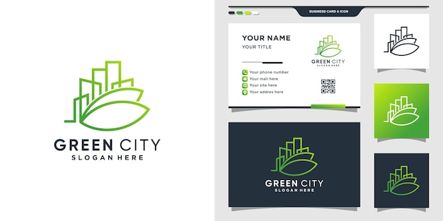 Plantilla de diseño de logotipo de ciudad verde y diseño de tarjeta de visita.