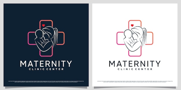 Plantilla de diseño de logotipo de clínica de maternidad para mamá y bebé con concepto de elemento creativo