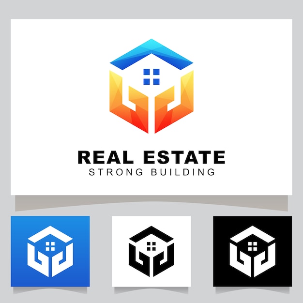 Vector plantilla de diseño de logotipo de color moderno mano fuerte edificio inmobiliario