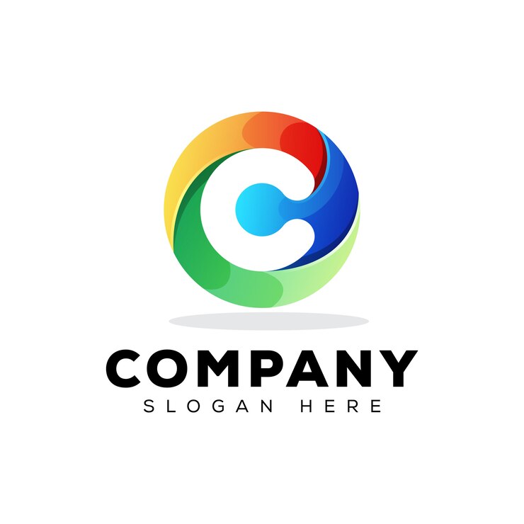 Vector plantilla de diseño de logotipo colorido tecnología inicial letra c