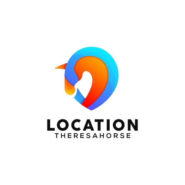 Plantilla de diseño de logotipo colorido de ubicación de caballo