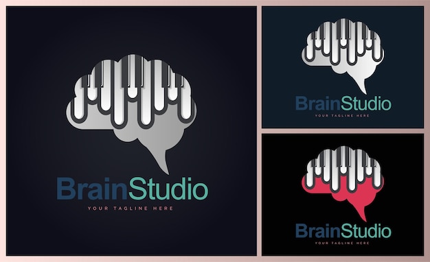 Vector plantilla de diseño de logotipo del compositor del estudio de música brain piano tuts