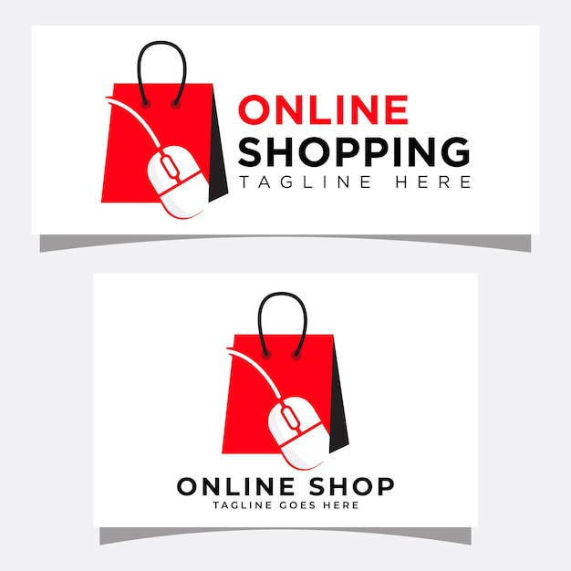 plantilla de diseño de logotipo de compras en línea bolsa de compras y signo de logotipo de mouse