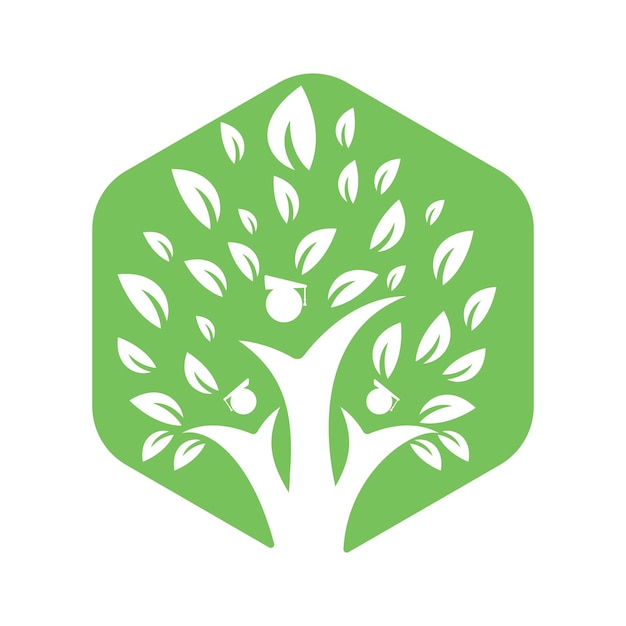 Plantilla de diseño de logotipo de concepto de árbol de educación humana Estudiantes con vector de logotipo de gorra de graduación