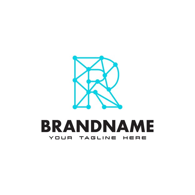 Plantilla de diseño de logotipo de conexión de red de puntos de letra R