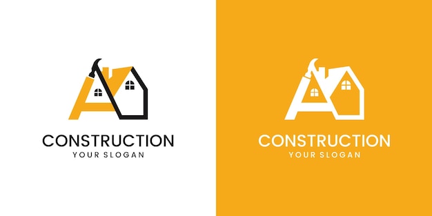 Plantilla de diseño de logotipo de construcción, adecuada para construcción, diseño de logotipo letra A de bienes raíces
