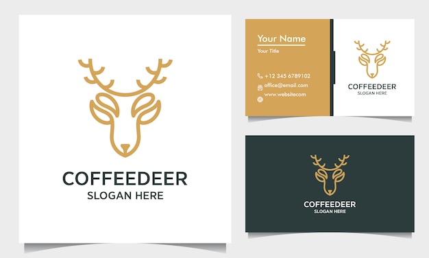 Plantilla de diseño de logotipo de contorno de ciervo mínimo con tarjeta de visita, inspiración de logotipo de ciervo de café