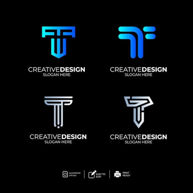 plantilla de diseño de logotipo creativo de la letra T