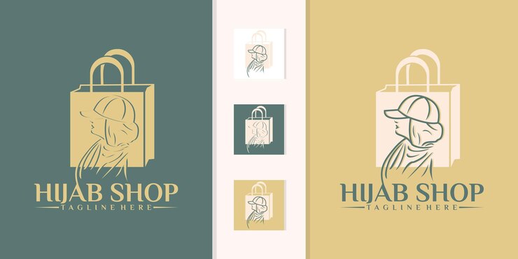 plantilla de diseño de logotipo creativo de la tienda de hijab con icono de bolsa