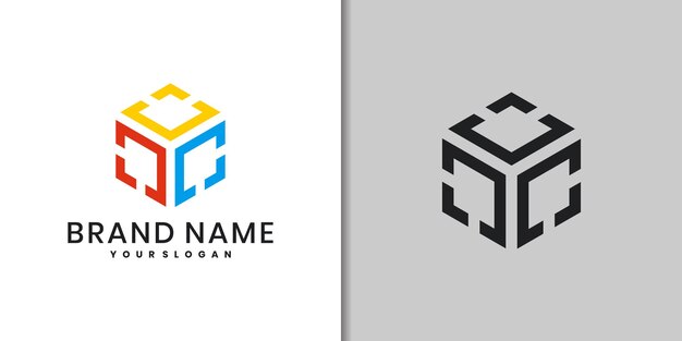 plantilla de diseño del logotipo del cubo hexagonal con flecha