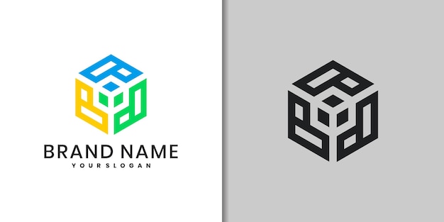 plantilla de diseño del logotipo del cubo hexagonal con flecha