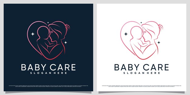 Plantilla de diseño de logotipo de cuidado de bebés con estilo de arte de línea y en forma de corazón