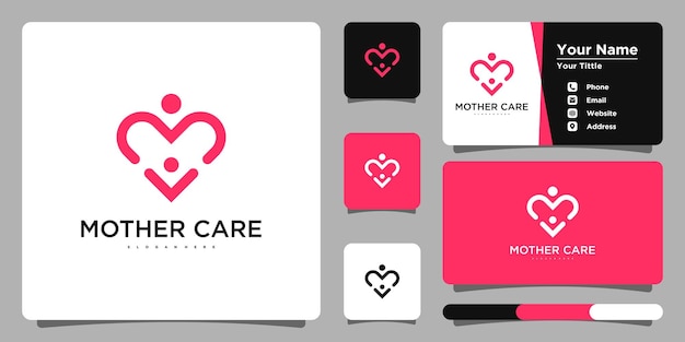 plantilla de diseño de logotipo de cuidado de la madre con forma de amor Premium Vector