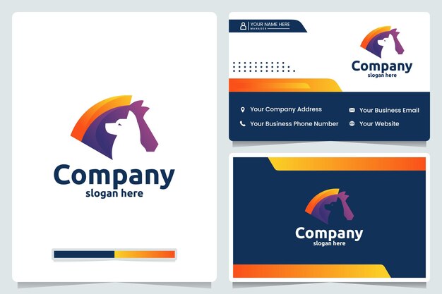 plantilla de diseño de logotipo de degradado de color amigo de caballo y perro