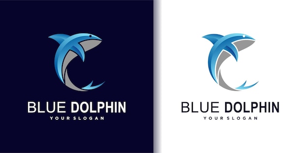 Vector plantilla de diseño de logotipo de delfín abstracto con estilo degradado azul