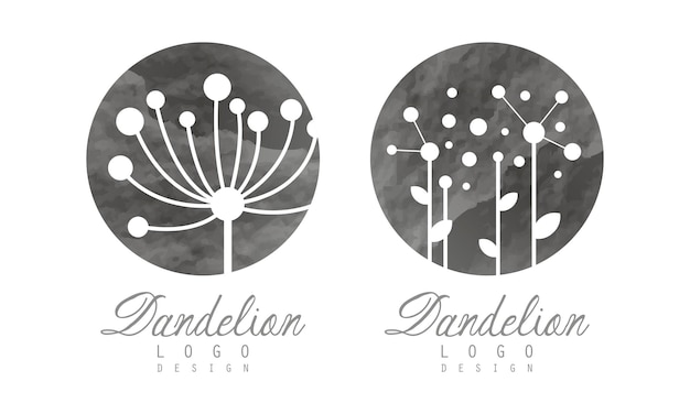 plantilla de diseño de logotipo de diente de león con conjunto de vectores de semillas de paracaídas