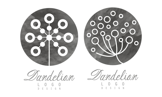 plantilla de diseño de logotipo de diente de león con conjunto de vectores de semillas de paracaídas