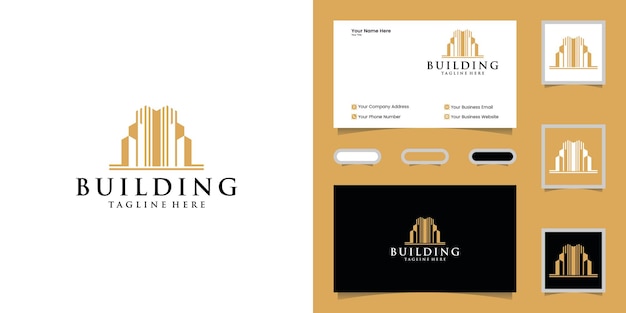 Plantilla de diseño de logotipo de edificio de lujo y tarjeta de visita