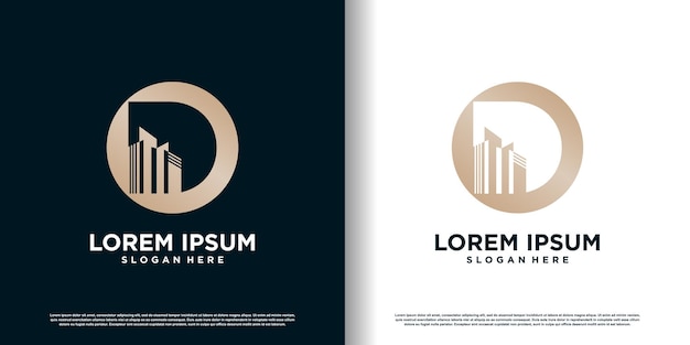 plantilla de diseño de logotipo de edificio con vector premium de concepto D inicial