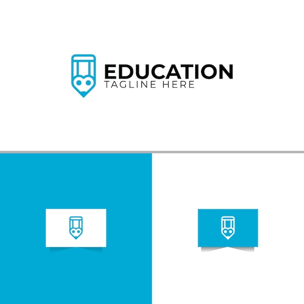 Vector plantilla de diseño de logotipo de educación de búho de lápiz