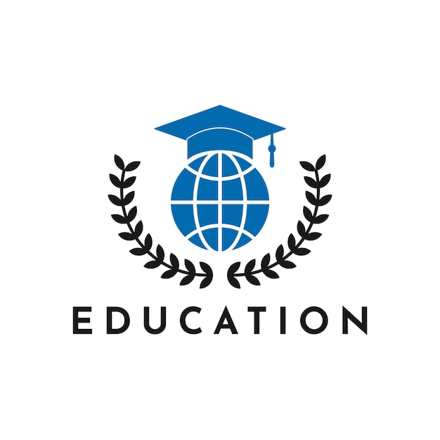 Plantilla de diseño de logotipo de educación moderna con sombrero de laurel de símbolo y globo