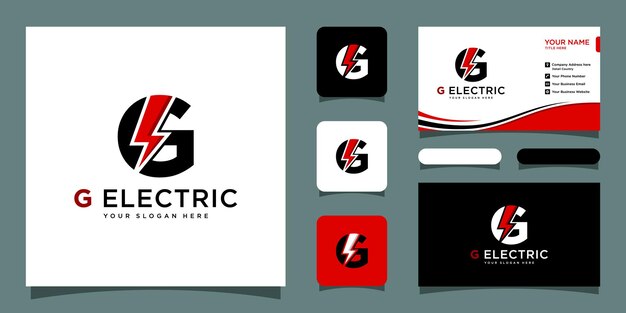 Plantilla de diseño de logotipo eléctrico letra g con plantilla de diseño de tarjeta de visita Vector Premium