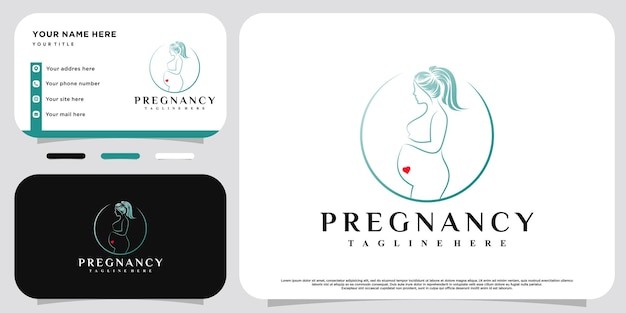 Plantilla de diseño de logotipo de embarazo de mujer con concepto moderno creativo y tarjeta de visita Vector Premium