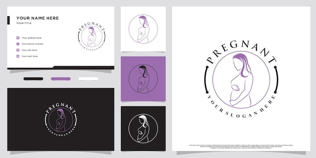 Plantilla de diseño de logotipo de embarazo de mujer con concepto moderno creativo y tarjeta de visita vector premium