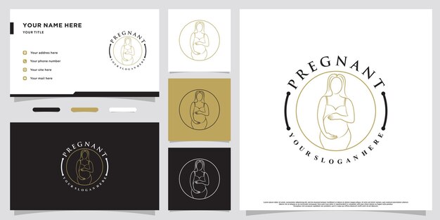 Plantilla de diseño de logotipo de embarazo de mujer con concepto moderno creativo y tarjeta de visita Vector Premium