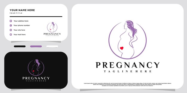 Plantilla de diseño de logotipo de embarazo de mujer con concepto moderno creativo y tarjeta de visita Vector Premium