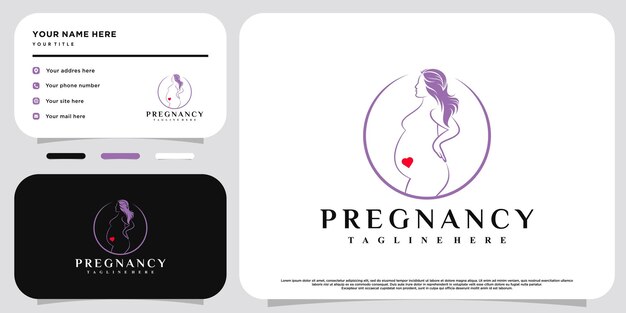 Plantilla de diseño de logotipo de embarazo de mujer con concepto moderno creativo y tarjeta de visita vector premium