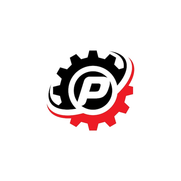Plantilla de diseño de logotipo de engranaje de letra P