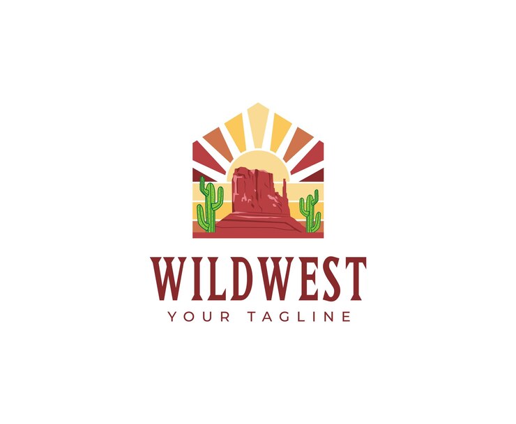 Vector plantilla de diseño de logotipo escénico salvaje oeste