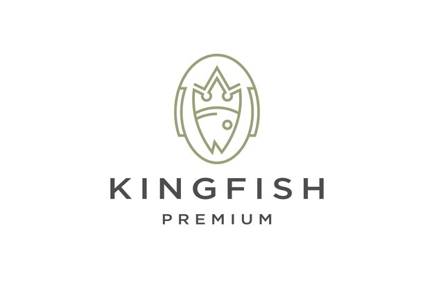 Plantilla de diseño de logotipo de estilo de arte de línea King fish vector plano