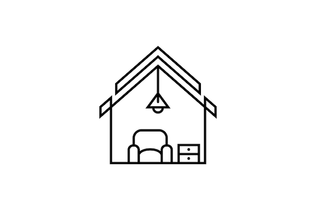 Plantilla de diseño de logotipo de estilo de arte de línea de muebles para el hogar