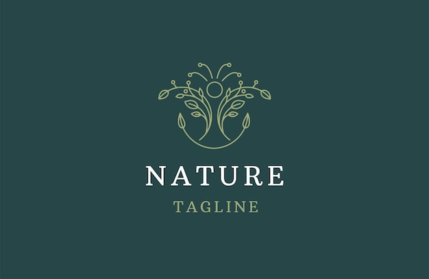 Plantilla de diseño de logotipo de estilo de arte de línea de personas de flores