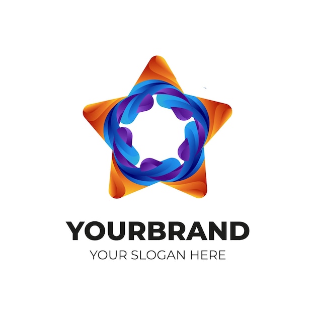 Plantilla de diseño de logotipo de estrella 3d moderna y colorida