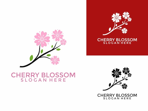 plantilla de diseño de logotipo de la flor de cerezo japonesa ilustración vectorial del logotipo de Sakura