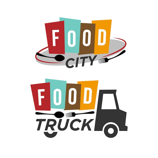 Vector plantilla de diseño de logotipo de food truck food city