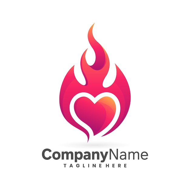 plantilla de diseño de logotipo de fuego y corazón