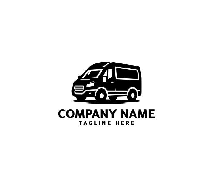 La plantilla de diseño del logotipo de la furgoneta de entrega El logotipo de las furgonetas de viaje El símbolo del logotipo del servicio de envío El logotipo del furgón de velocidad rápida