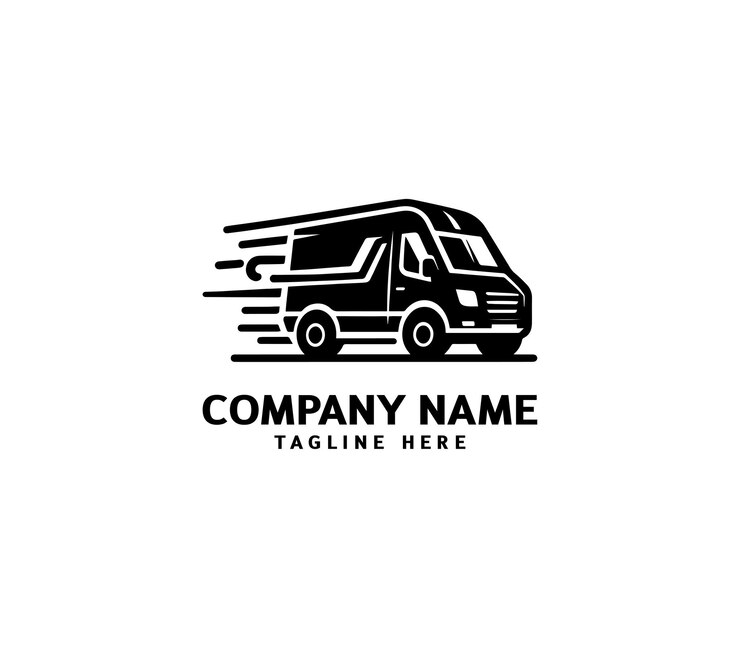 La plantilla de diseño del logotipo de la furgoneta de entrega El logotipo de las furgonetas de viaje El símbolo del logotipo del servicio de envío El logotipo del furgón de velocidad rápida