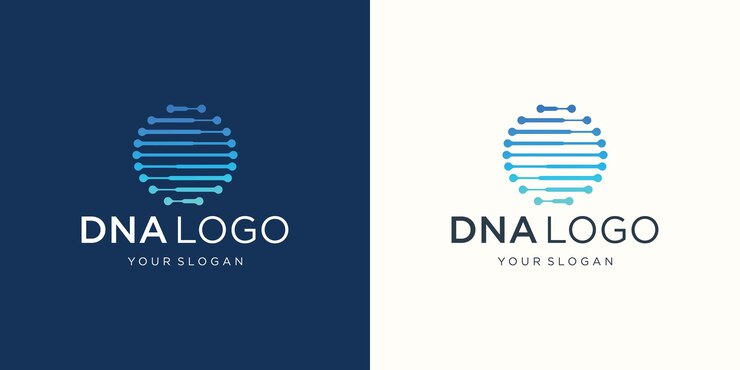Vector plantilla de diseño de logotipo genético de adn vectorial con concepto de línea horizontal en forma de círculo