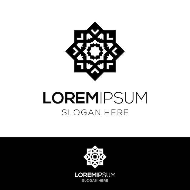 plantilla de diseño de logotipo geométrico islámico árabe en blanco y negro